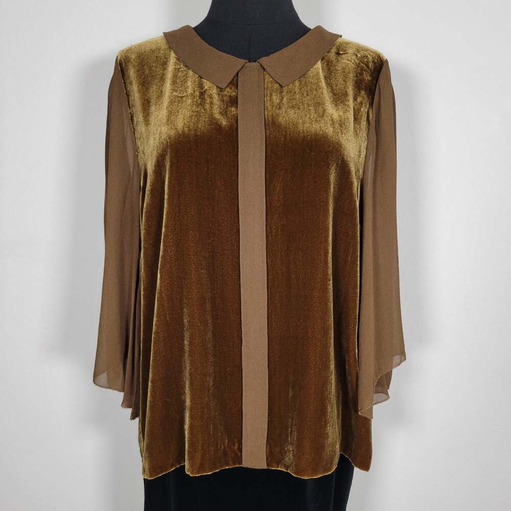 Wrap London Velvet Silk Blouse Womens Size 12 Peter Pan Collar Short Sleeve